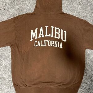 Brandy Melville Brown/White Appliquéd Malibu Hoodie Sweatshirt Size OS, Fits XL